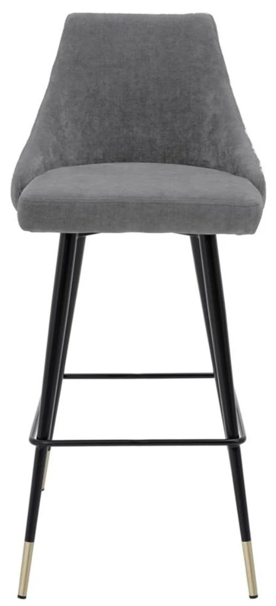 Casa Padrino Luxus Barstuhl Barhocker in Grau / Schwarz mit Messing Akzenten 47 x 52 x H. 101 cm