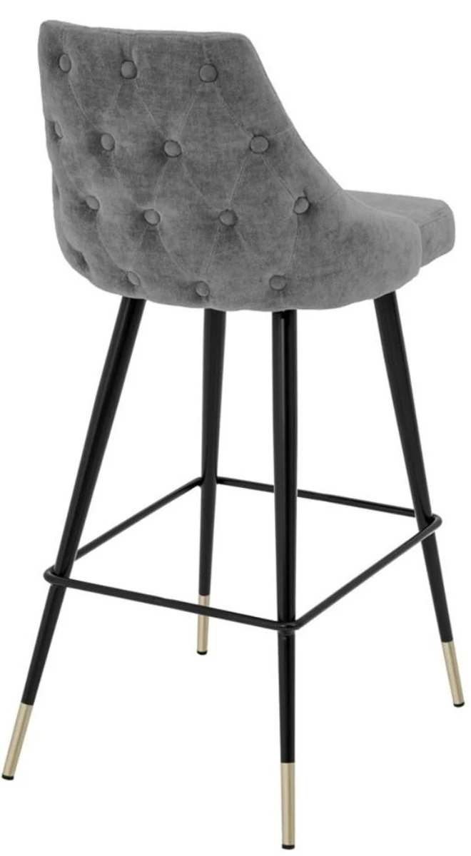 Casa Padrino Luxus Barstuhl Barhocker in Grau / Schwarz mit Messing Akzenten 47 x 52 x H. 101 cm