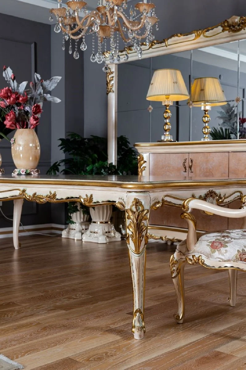 Casa Padrino Luxus Barock Esszimmer Set - 1 Barock Esstisch & 8 Barock Esszimmerstühle mit elegantem Muster - Prunkvolle Esszimmer Möbel im Barockstil