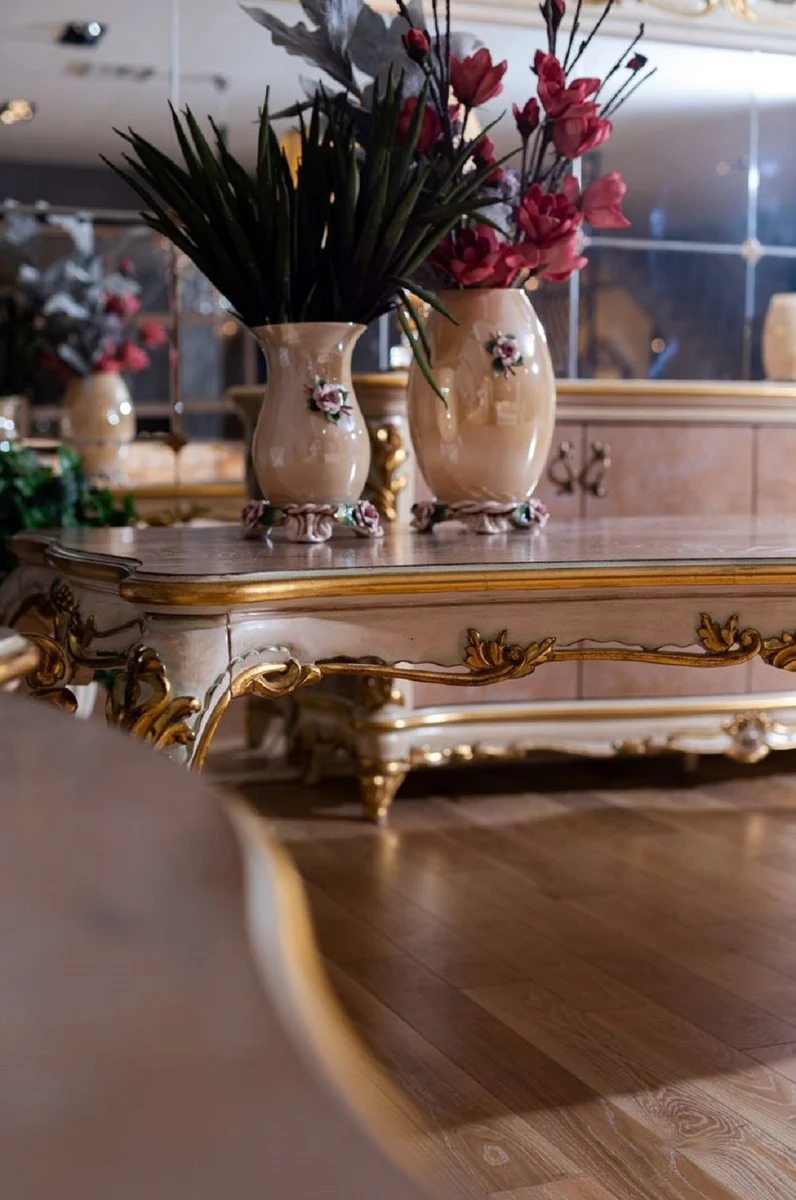 Casa Padrino Luxus Barock Esszimmer Set - 1 Barock Esstisch & 8 Barock Esszimmerstühle mit elegantem Muster - Prunkvolle Esszimmer Möbel im Barockstil