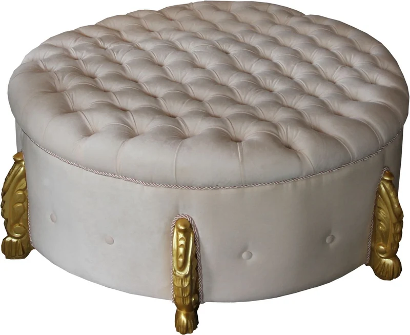 Casa Padrino riesiger Barock Rundhocker in Creme/Gold Durchmesser 107 cm - Luxus Hotel Möbel - Limited Edition