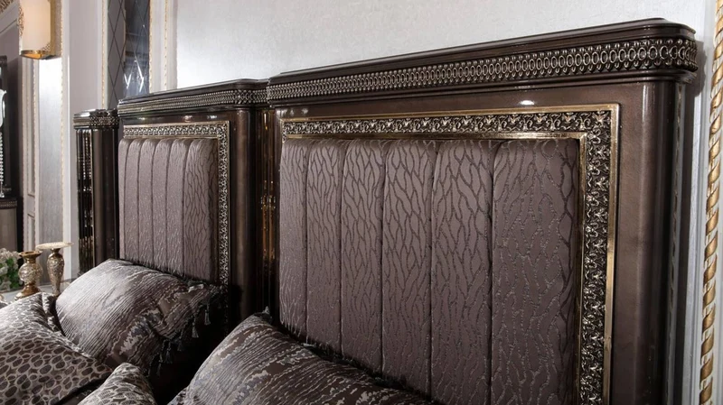 Casa Padrino Luxus Barock Doppelbett Grau / Dunkelbraun / Gold - Prunkvolles Massivholz Bett - Luxus Schlafzimmer Möbel im Barockstil - Barock Schlafzimmer Möbel