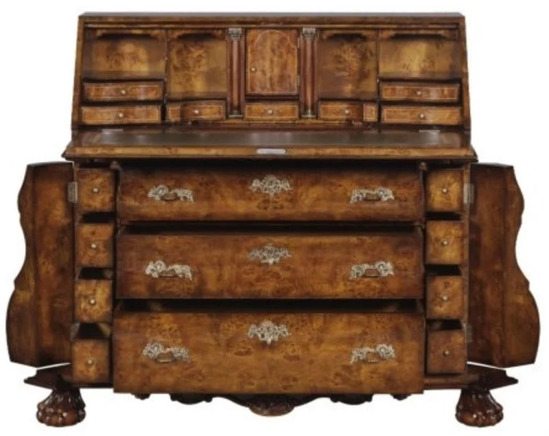 Casa Padrino Luxus Jugendstil Schreibkommode mit 18 Schubladen Braun / Silber 100 x 53 x H. 120 cm - Luxus Qualität