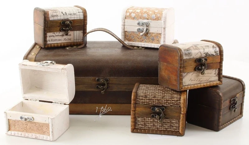 Casa Padrino Art Deco Holz Schmuckkästen 7er Set Braun / Mehrfarbig - Deko Truhen