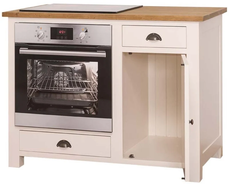 Casa Padrino Landhausstil Herdumbauschrank mit Tür und 2 Schubladen Creme / Naturfarben 120 x 65 x H. 90 cm - Küchenmöbel