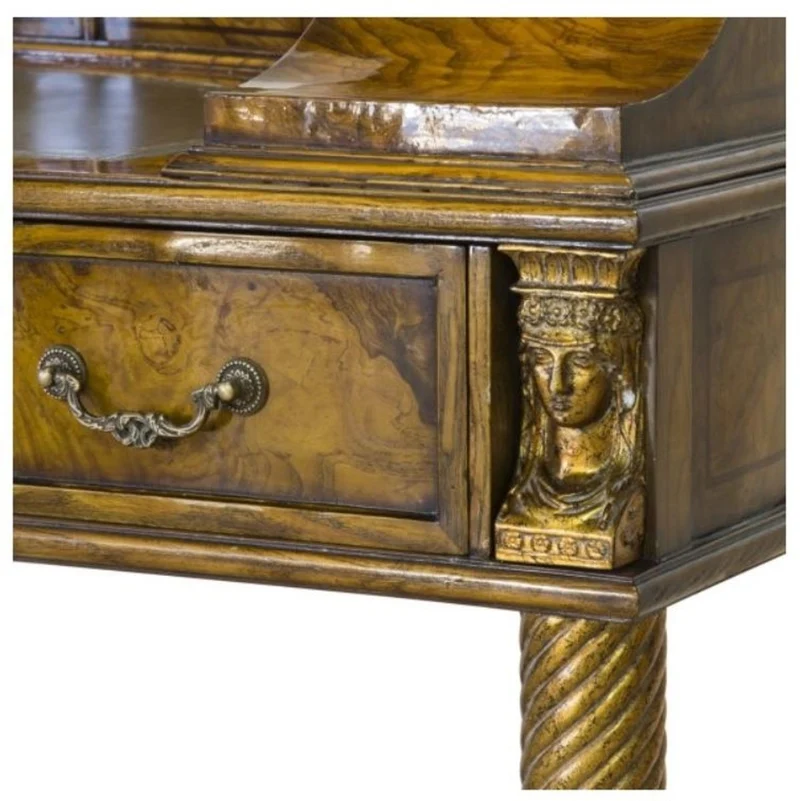 Casa Padrino Luxus Jugendstil Mahagoni Schreibtisch mit 10 Schubladen Braun / Antik Gold 145 x 80 x H. 90 cm - Luxus Qualität