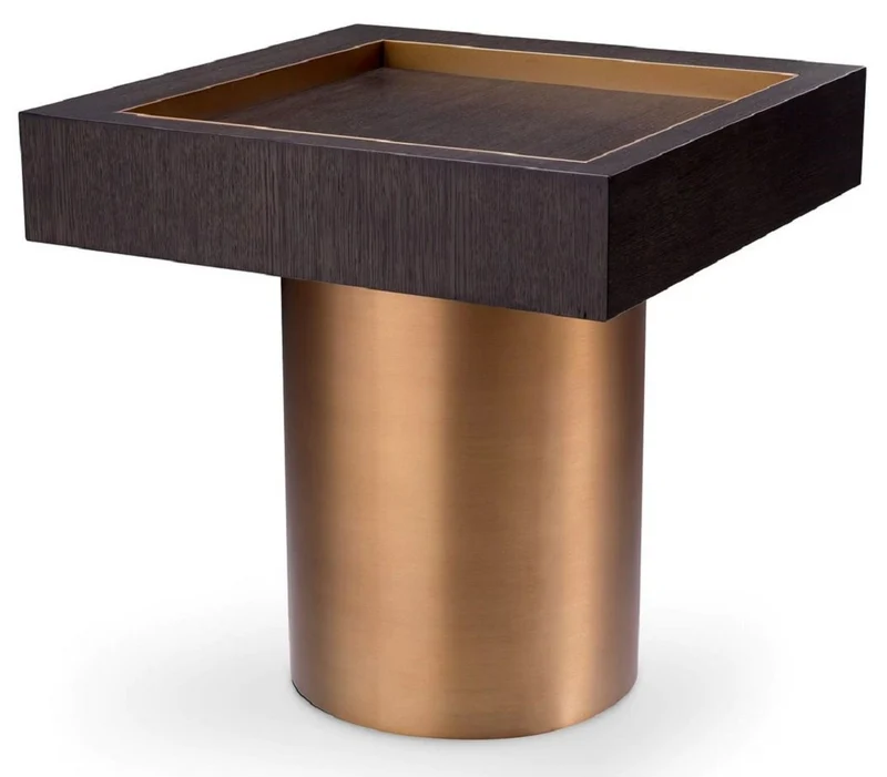Casa Padrino Luxus Beistelltisch Mokka / Messing 50 x 50 x H. 50 cm - Quadratischer Wohnzimmer Tisch - Wohnzimmer Möbel - Luxus Möbel - Luxus Einrichtung - Wohnzimmer Einrichtung