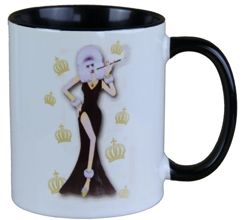 Casa Padrino Luxus Tasse Hund mit schwarzfarbenem Abendkleid - designed by Harald Glööckler - 9,5 cm x 8,5 cm
