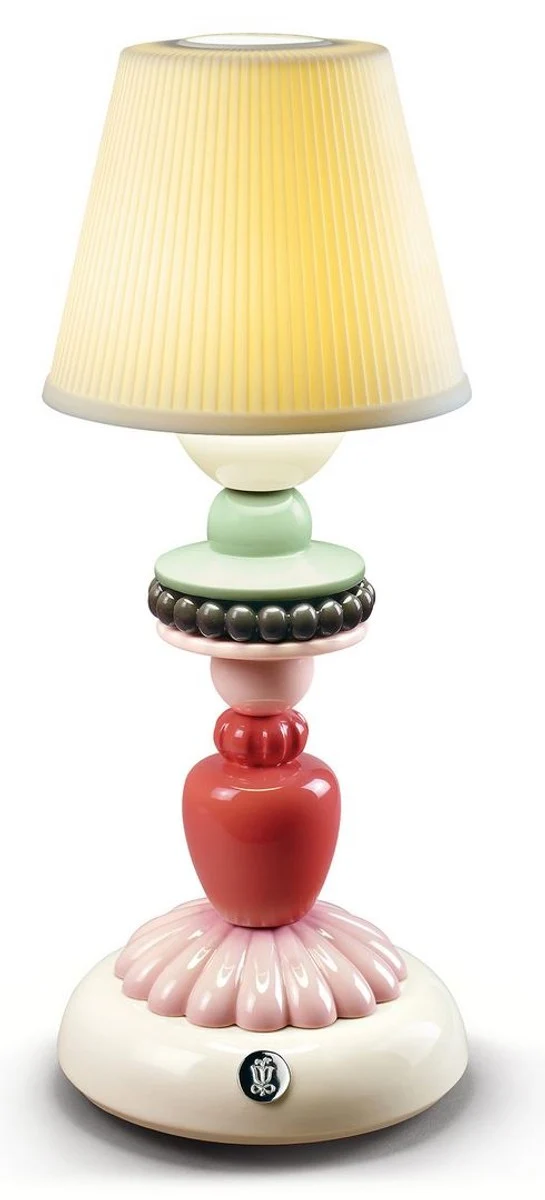 Casa Padrino Luxus Tischleuchte Elfenbeinfarben / Mehrfarbig Ø 12 x H. 30 cm - Porzellan LED Tischlampe