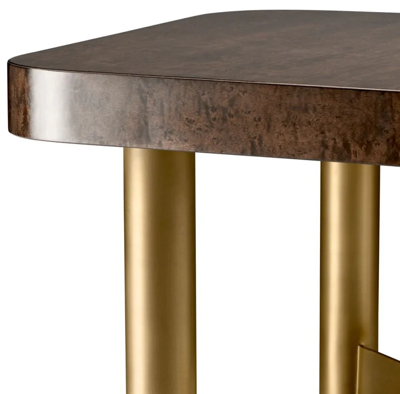 Casa Padrino Luxus Beistelltisch Hochglanz Braun / Messing 64,5 x 64,5 x H. 50 cm - Quadratischer Tisch mit Massivholz Tischplatte - Wohnzimmer Möbel - Luxus Möbel - Luxus Einrichtung