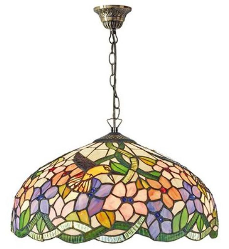 Casa Padrino Tiffany Hängeleuchte im Jugendstil Design, Mehrfarbig, Ø 40 x H. 82 cm