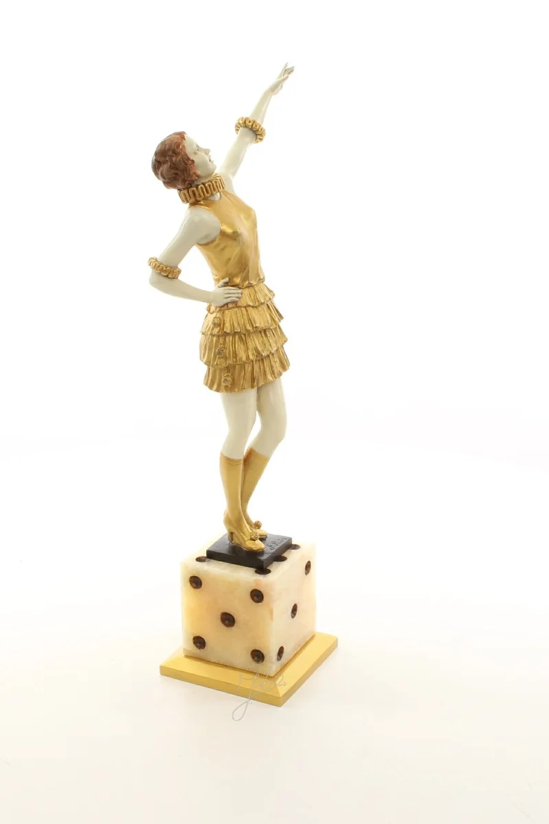 Bronze Skulptur Lady in Gold auf Würfel - Luxus Home Deko von Casa Padrino