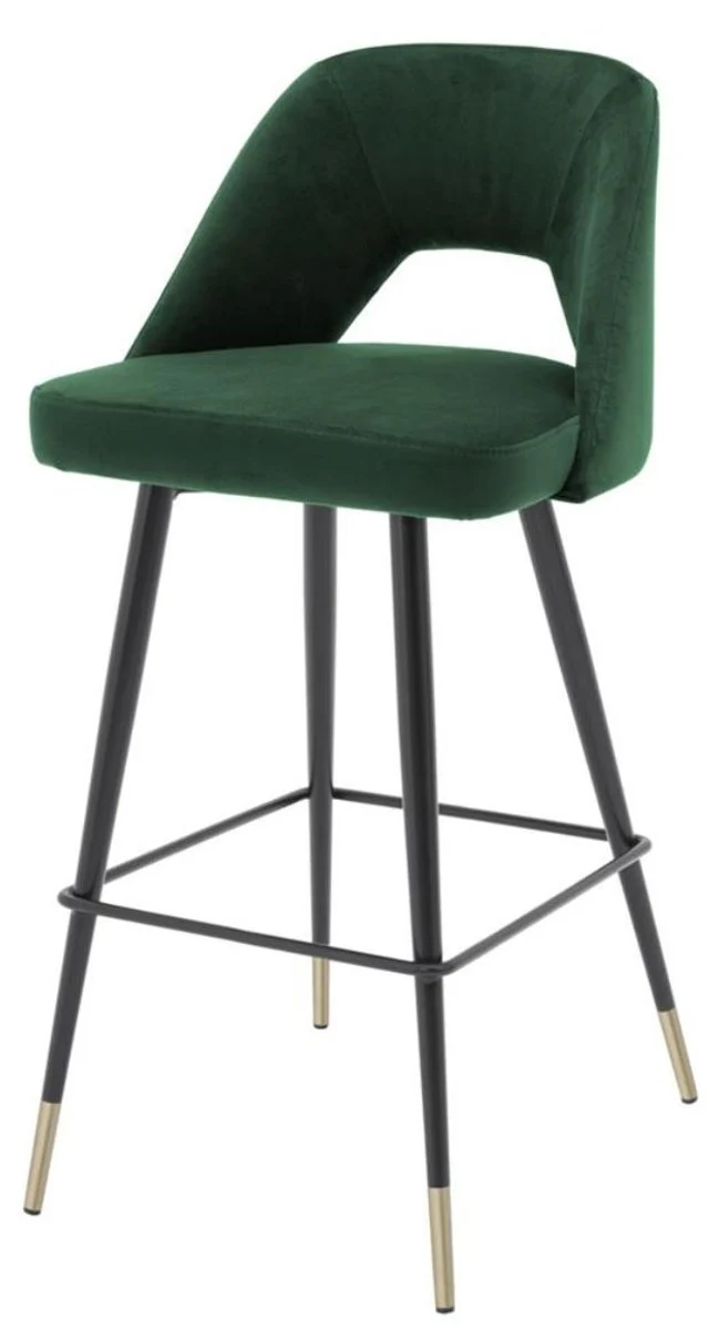 Casa Padrino Luxus Barstuhl Barhocker mit Rückenlehne in Grün / Schwarz / Messing - 50 x 50 x H. 100 cm