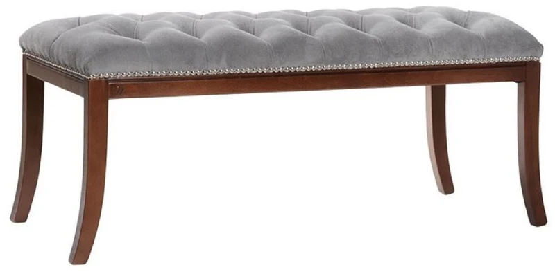 Casa Padrino Luxus Biedermeier Sitzbank Grau / Braun 89 x 38 x H. 36 cm - Gepolsterte Wohnzimmer Bank - Schlafzimmer Bank - Wohnzimmer Möbel - Schlafzimmer Möbel - Biedermeier Möbel