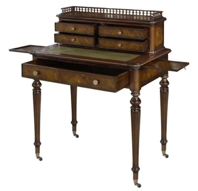 Casa Padrino Mahagoni Sekretär mit 5 Schubladen Braun / Grün 79 x 50 x H. 101 cm - Luxus Qualität