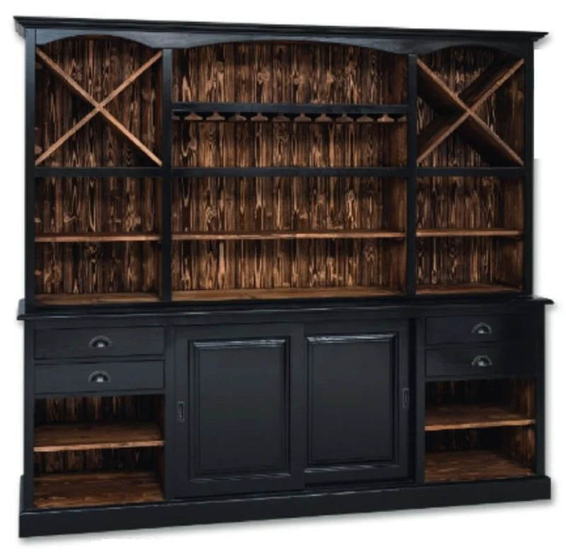 Casa Padrino Landhausstil Barschrank Schwarz / Dunkelbraun 240 x 50 x H. 210 cm - Massivholz Weinschrank im Landhausstil - Landhausstil Bar Möbel