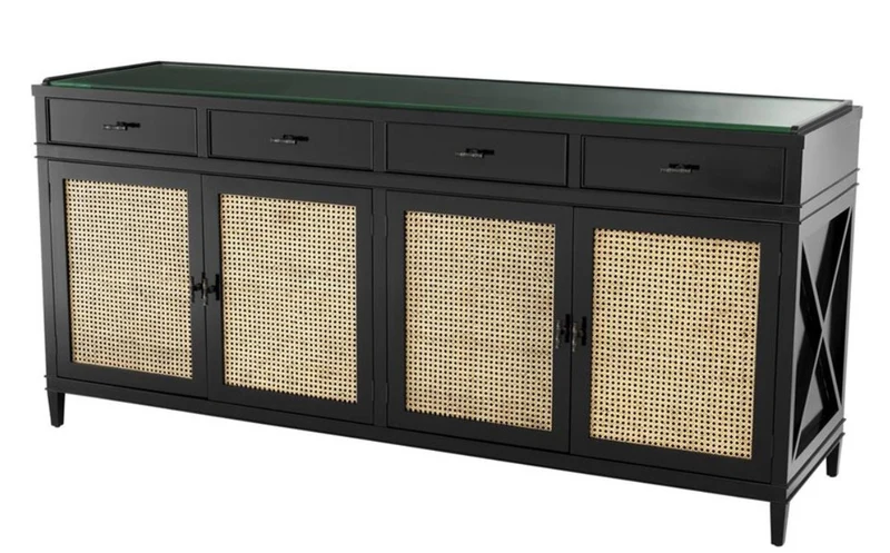 Casa Padrino Luxus Kommode Schwarz / Naturfarben 200 x 56 x H. 92,5 cm - Limited Edition