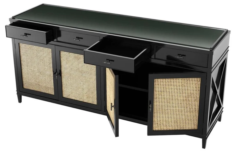 Casa Padrino Luxus Kommode Schwarz / Naturfarben 200 x 56 x H. 92,5 cm - Limited Edition