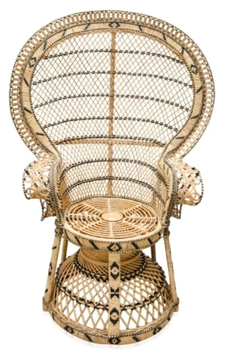 Casa Padrino Luxus Rattan Sessel Naturfarben 114 x 80 x H. 150 cm - Vintage Möbel