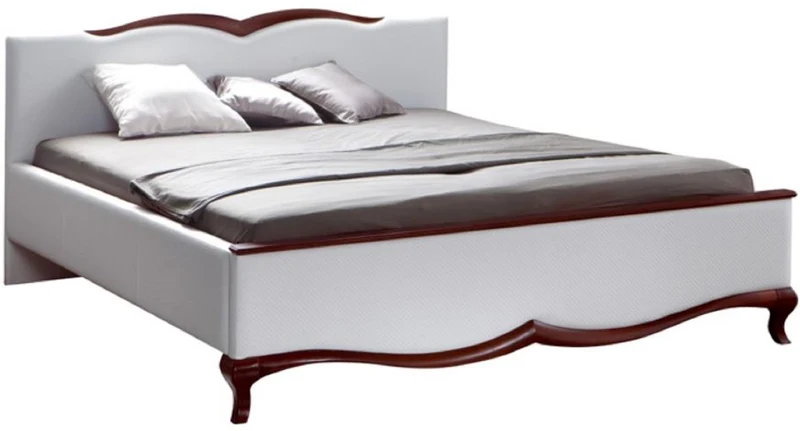 Casa Padrino Luxus Jugendstil Doppelbett Weiß / Dunkelbraun 170,6 x 213,3 x H. 97,5 cm - Elegantes Massivholz Bett - Barock & Jugendstil Schlafzimmer Möbel