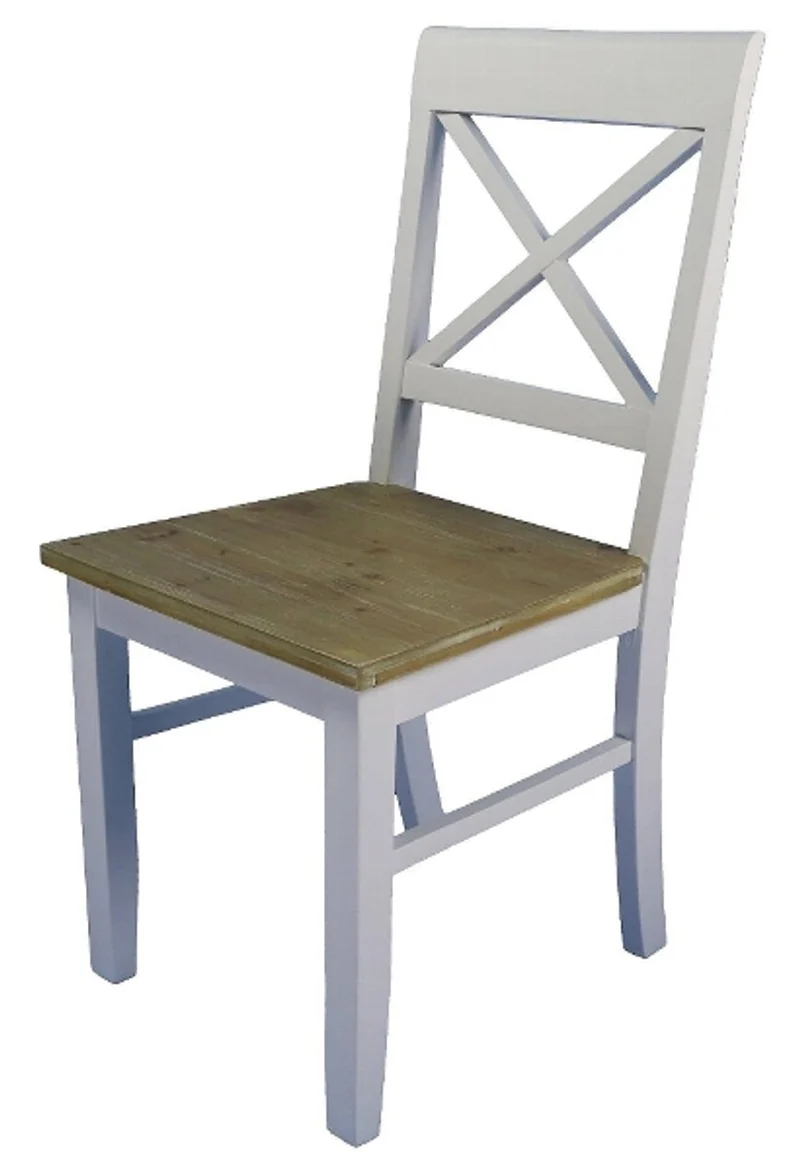 Casa Padrino Landhausstil Esszimmerstuhl Weiß / Naturfarben 45 x 52 x H. 95 cm - Esszimmermöbel im Landhausstil