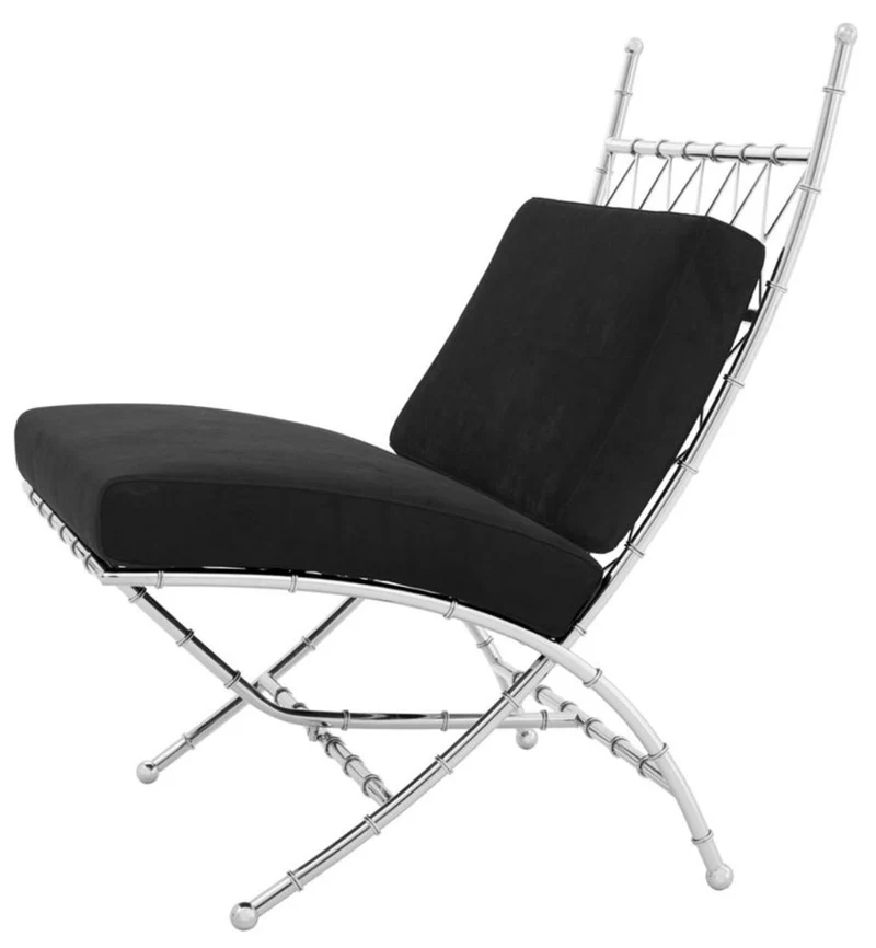 Casa Padrino Luxus Klappstuhl Silber / Schwarz 75 x 81,5 x H. 92 cm - Luxus Möbel