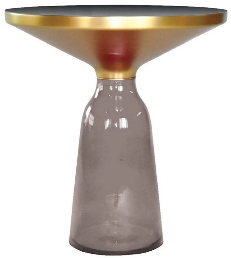 Casa Padrino Luxus Beistelltisch Schwarz / Grau / Gold Ø 50 x H. 53 cm - Runder Glas Tisch - Moderne Wohnzimmer Möbel