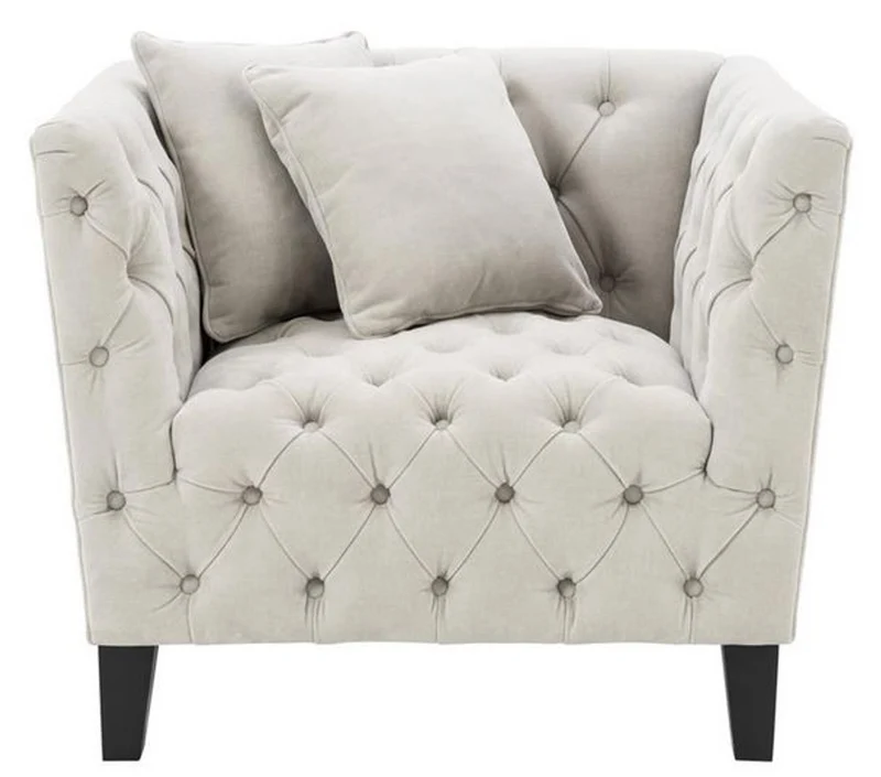 Casa Padrino Luxus Sessel Sandfarben / Schwarz 96 x 92 x H. 78 cm - Chesterfield Möbel