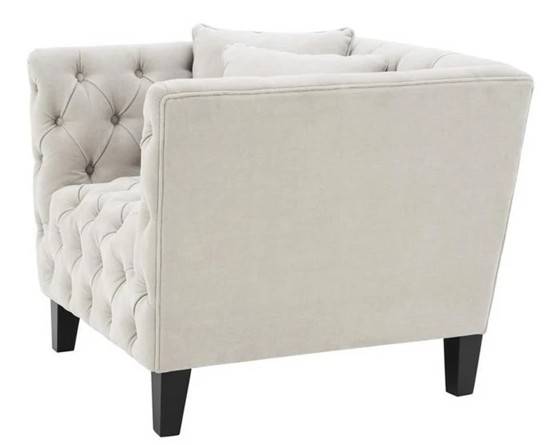 Casa Padrino Luxus Sessel Sandfarben / Schwarz 96 x 92 x H. 78 cm - Chesterfield Möbel