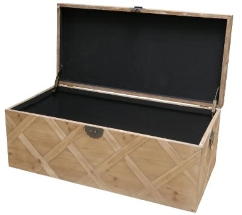 Casa Padrino Landhausstil Truhe Naturfarben 100 x 48 x H. 40 cm - Handgefertigte Holztruhe in Parkettoptik