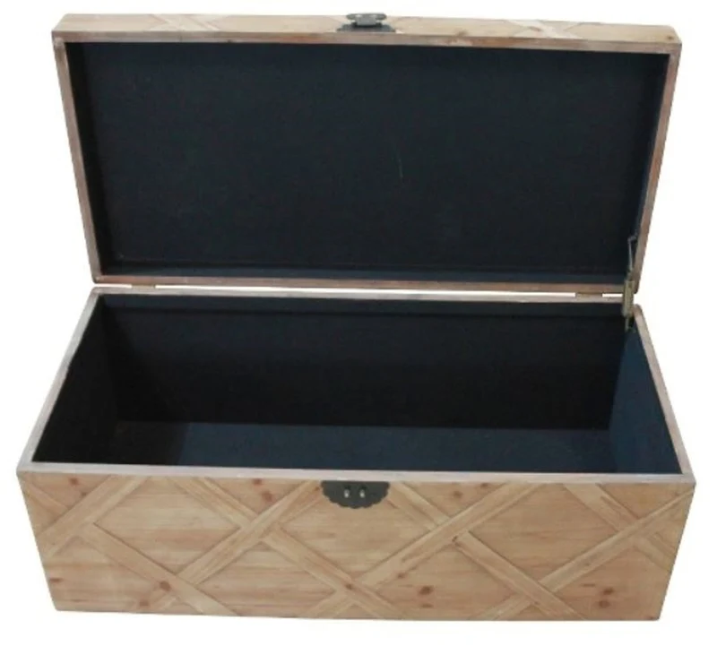 Casa Padrino Landhausstil Truhe Naturfarben 100 x 48 x H. 40 cm - Handgefertigte Holztruhe in Parkettoptik
