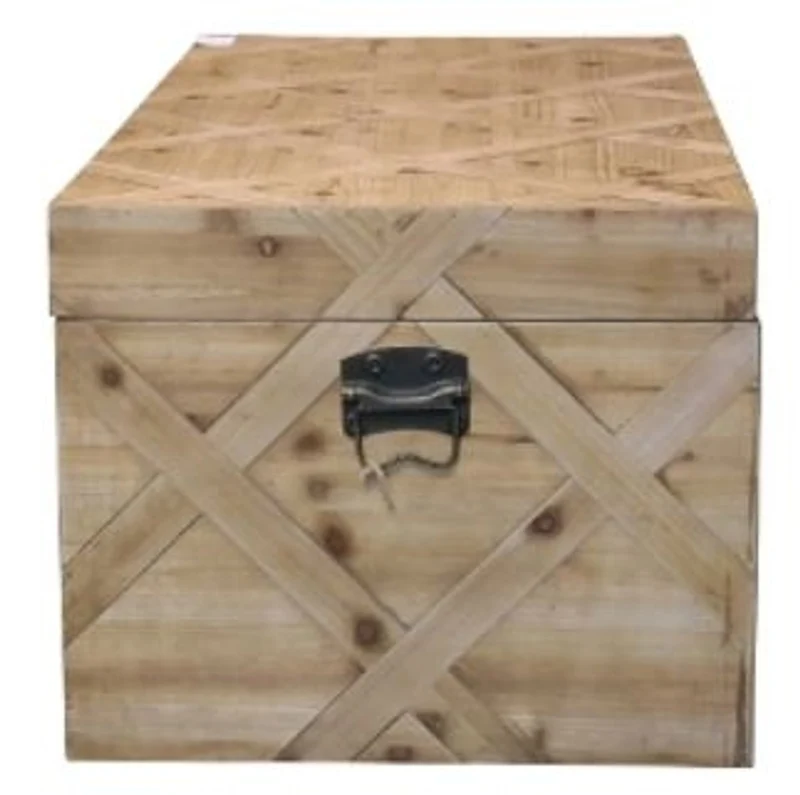 Casa Padrino Landhausstil Truhe Naturfarben 100 x 48 x H. 40 cm - Handgefertigte Holztruhe in Parkettoptik