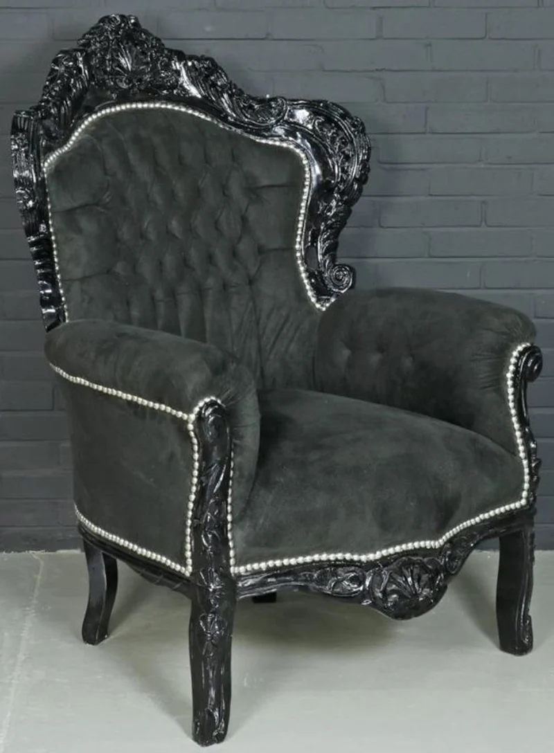 Casa Padrino Barock Sessel King im Barockstil - Schwarz Samt & Massivholz - 85 x 85 x H. 120 cm