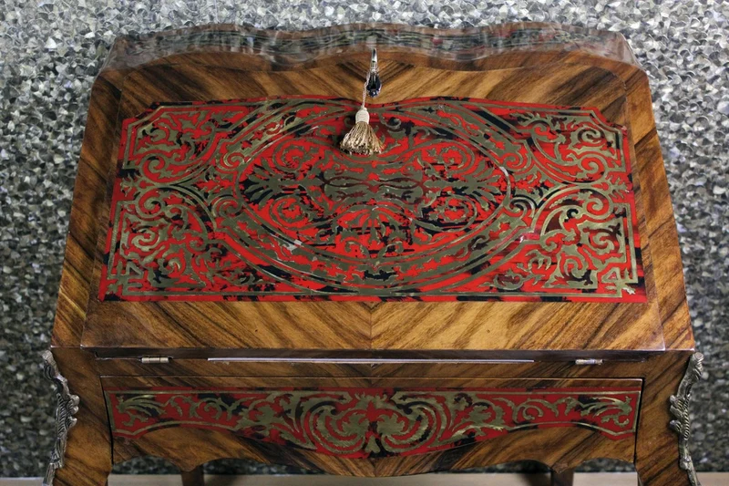 Casa Padrino Barock Sekretär Mahagoni Braun mit Boulle Intarsien B 74 x H 91 x T 38 cm - Sekretär im Antik Stil