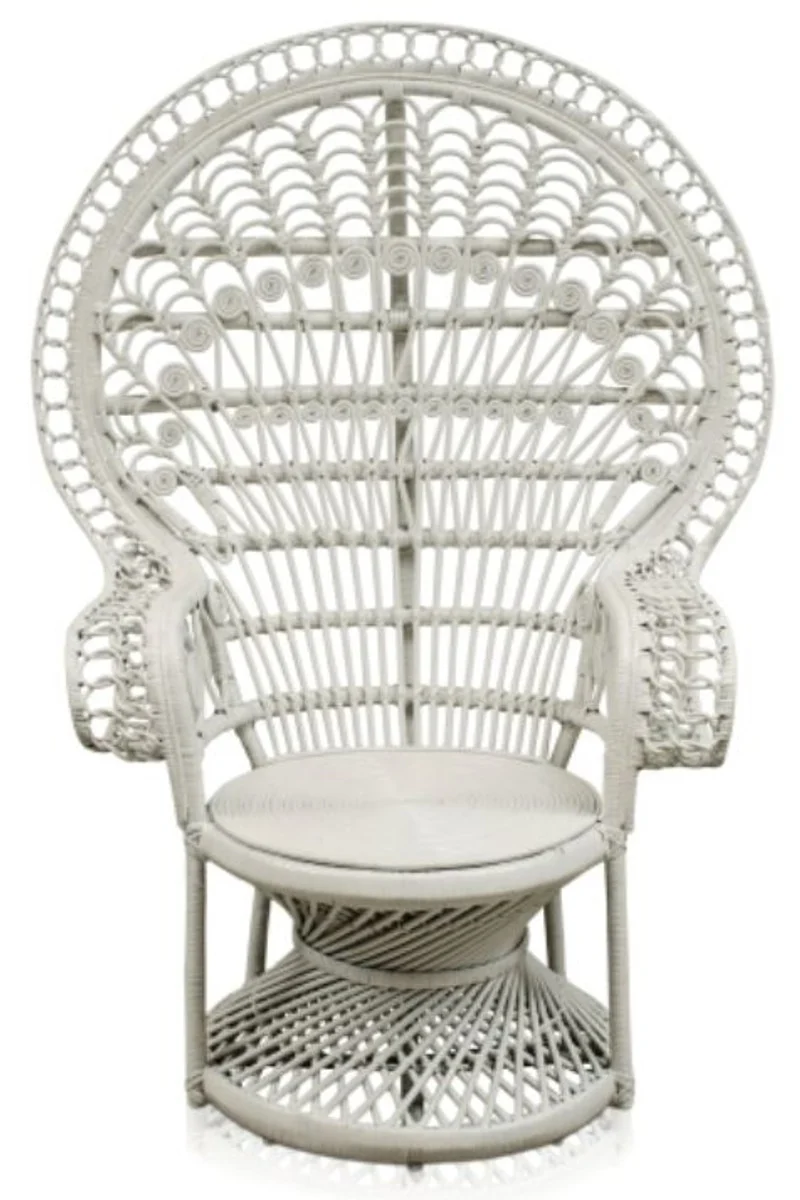 Casa Padrino Luxus Rattan Sessel Weiß 114 x 80 x H. 150 cm - Vintage Möbel