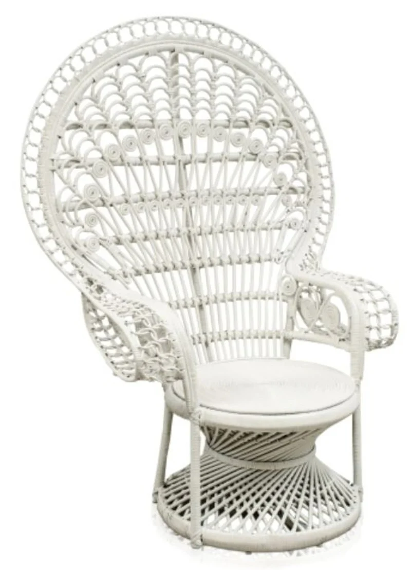 Casa Padrino Luxus Rattan Sessel Weiß 114 x 80 x H. 150 cm - Vintage Möbel