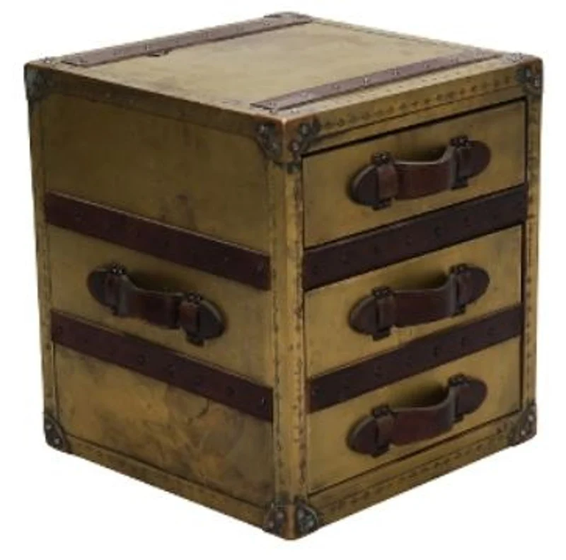 Casa Padrino Luxus Beistelltisch Kofferlook mit 2 Schubladen, oxidiert kupferfarben / dunkelbraun, 52 x 48 x H. 50 cm