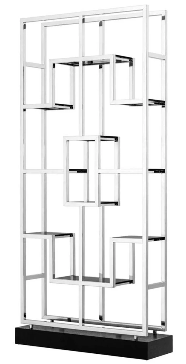 Casa Padrino Luxus Wohnzimmer Regalschrank Silber / Schwarz - 108 x 29 x H. 240 cm