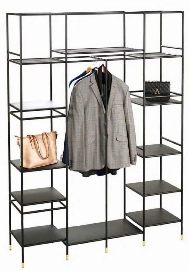 Casa Padrino Luxus Metall Regalschrank Schwarz / Messingfarben 150 x 40 x H. 200 cm - Wohnzimmerschrank - Bücherschrank - Metall Möbel