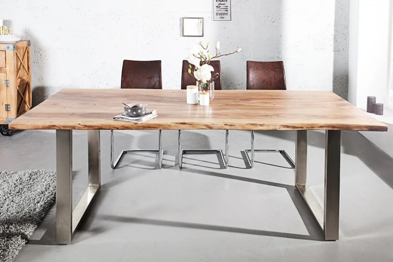 Casa Padrino Designer Massivholz Esstisch Natur - Akazie - 200 x 100 x H.80 cm - Aus massivem Akazienholz