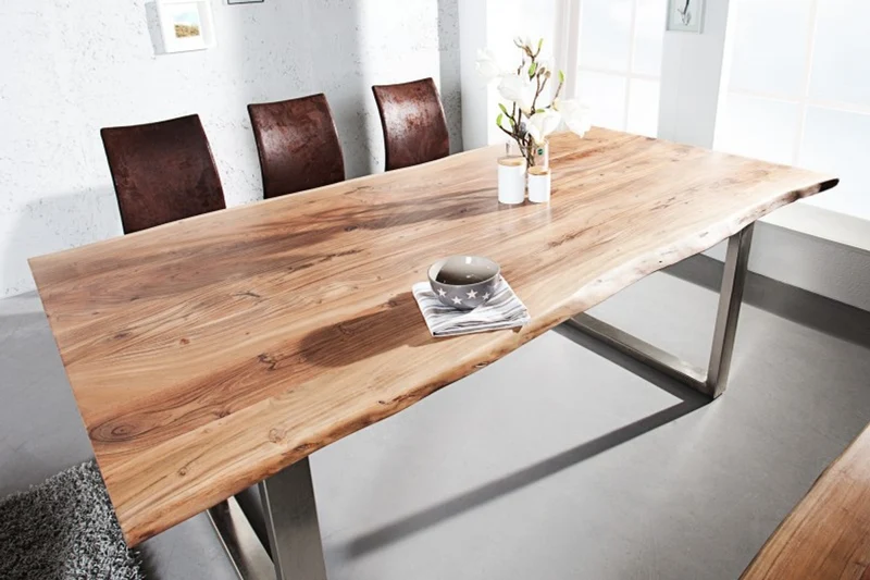 Casa Padrino Designer Massivholz Esstisch Natur - Akazie - 200 x 100 x H.80 cm - Aus massivem Akazienholz
