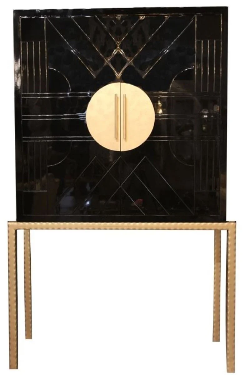 Casa Padrino Designer Barschrank Schwarz / Messingfarben 120 x 40 x H. 190 cm - Edler Weinschrank mit hochwertigen Keramikfliesen - Bar Möbel - Hotel Möbel - Luxus Qualität