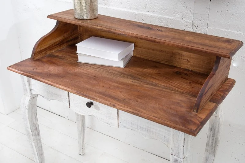 Casa Padrino Landhausstil Schreibtisch Antik Weiß / Natur 80 x 40 x H. 92 cm - Schreibtisch im Shabby Chic Look