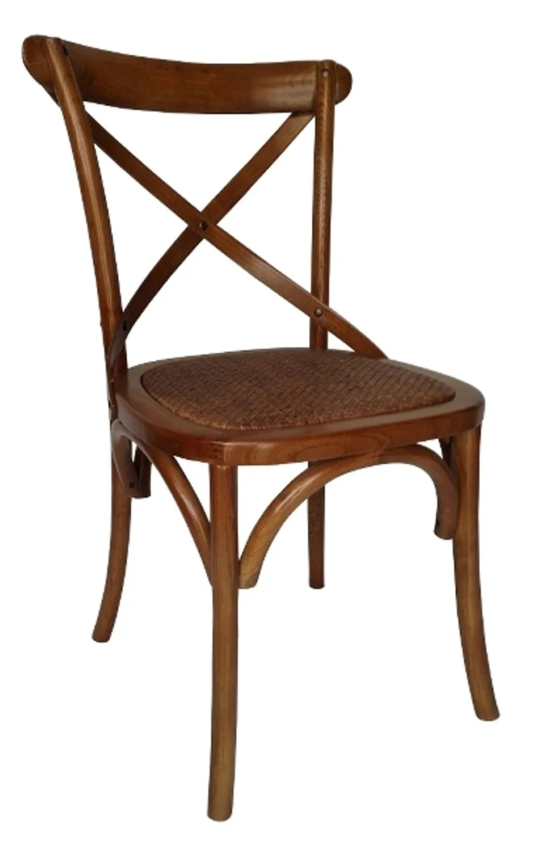 Casa Padrino Landhausstil Esszimmerstuhl aus Ulmenholz und Rattan in Dunkelbraun 46 x 42 x H. 87 cm