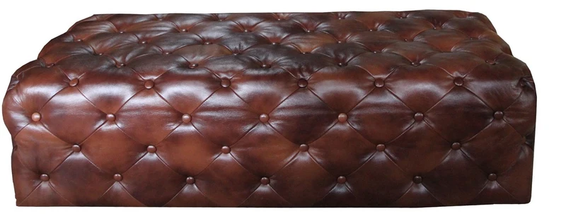 Casa Padrino Luxus Chesterfield Echtleder Fußhocker Dunkelbraun 140 x 60 x H. 42 cm - Luxus Möbel