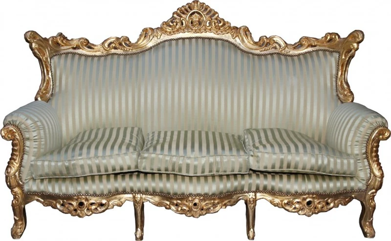 Casa Padrino Barock 3er Sofa Master Jadegrün / Beige / Gold, 210 x 90 x 135 cm - Luxuriöse Wohnzimmer Couch