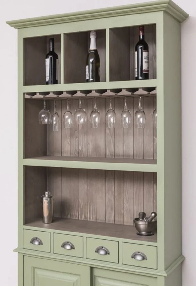 Casa Padrino Landhausstil Weinschrank Hellgrün / Grau 103 x 36 x H. 210 cm - Barschrank im Landhausstil - Landhausstil Bar Möbel