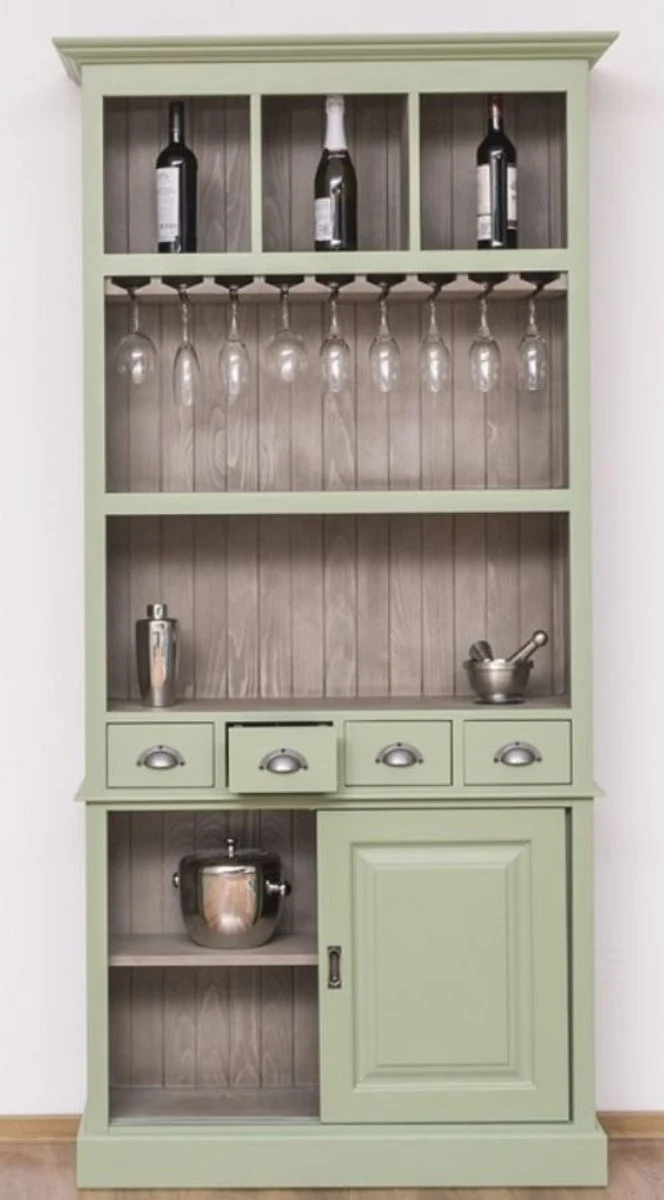 Casa Padrino Landhausstil Weinschrank Hellgrün / Grau 103 x 36 x H. 210 cm - Barschrank im Landhausstil - Landhausstil Bar Möbel
