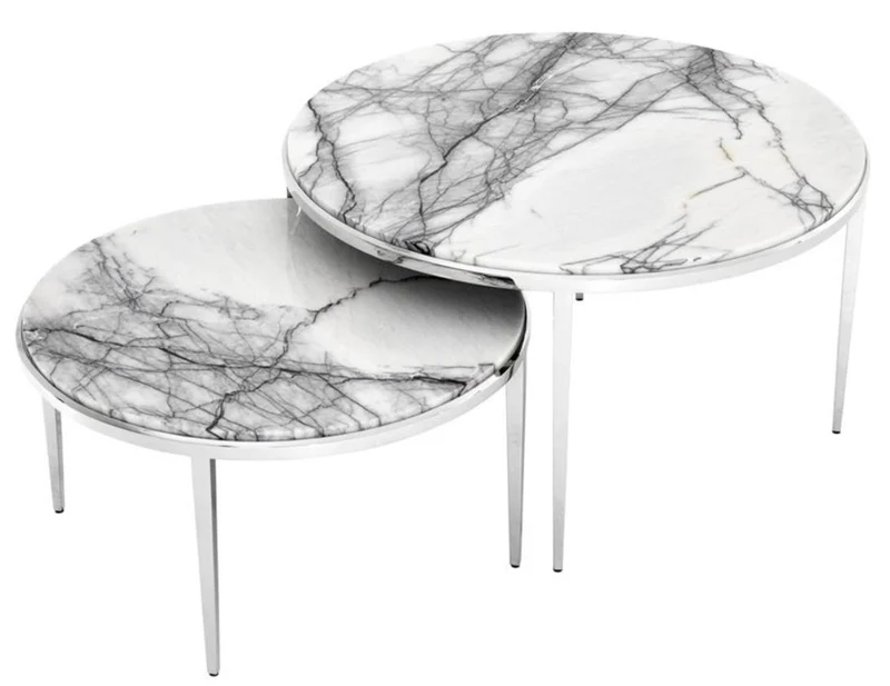 Casa Padrino Luxus Couchtisch 2er Set Silber / Weiß - Wohnzimmermöbel