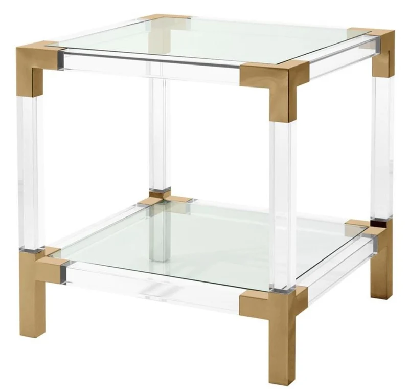 Casa Padrino Luxus Beistelltisch Messingfarben 60 x 60 x H. 60 cm - Wohnzimmer Möbel aus Acryl, Edelstahl und Glas